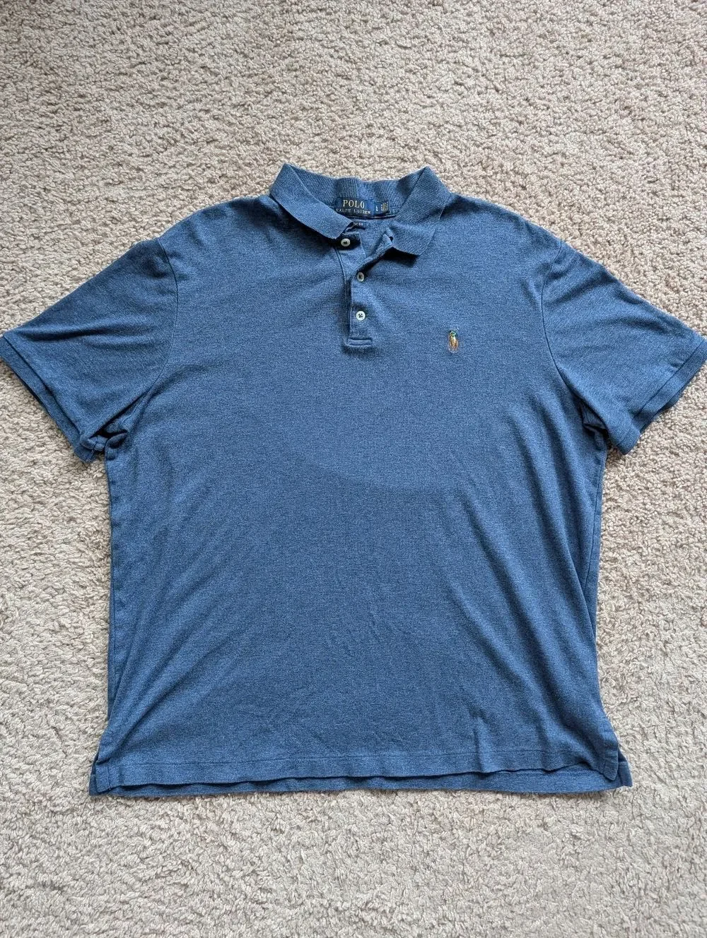 Ralph Lauren Mens Navy Blue Classic Fit Soft Touch Small Pony Cotton Polo Large